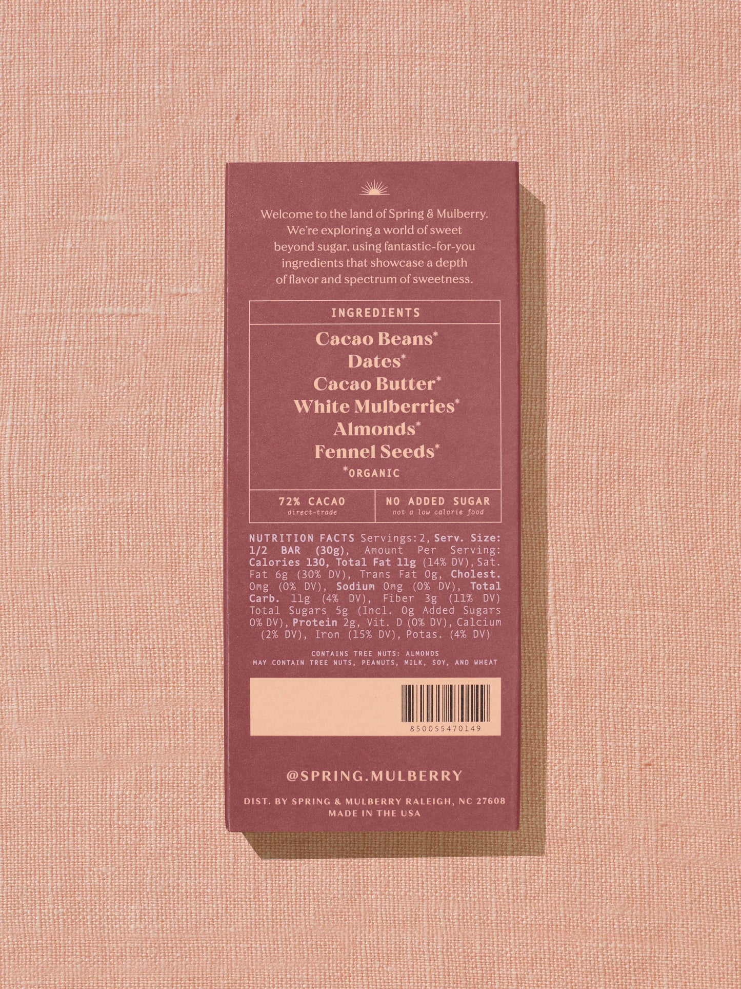 Mulberry Fennel Dark Chocolate (Date-Sweetened)