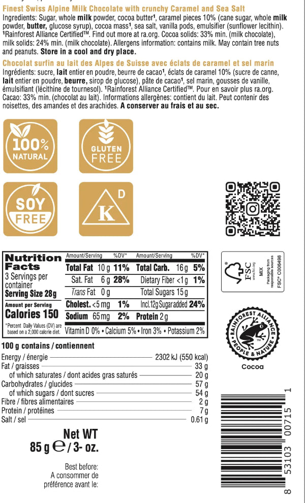 Nutritional label and ingredient information for a product on a white background