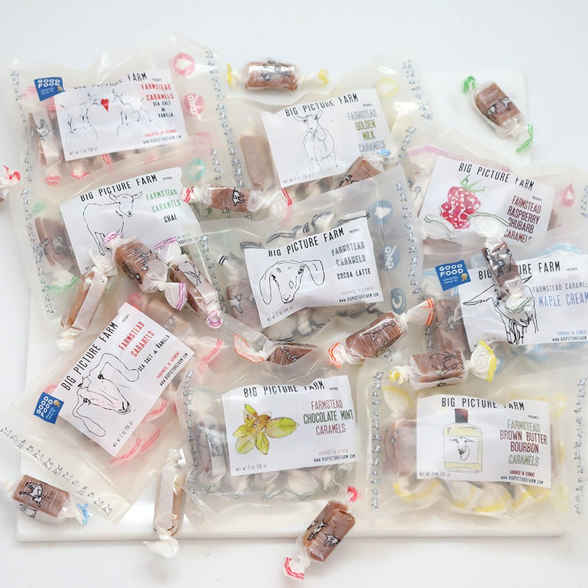 multiple varieties of goat milk caramels