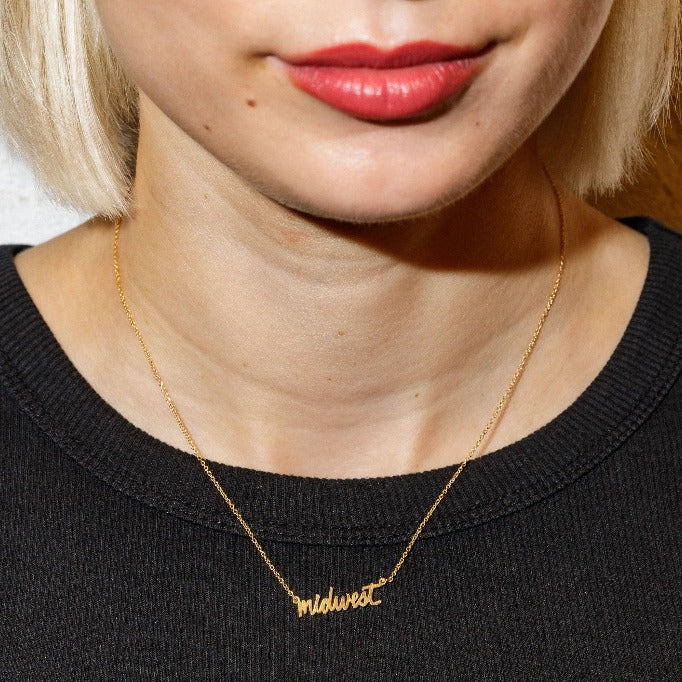 Midwest 14k Gold Plated Script Necklace
