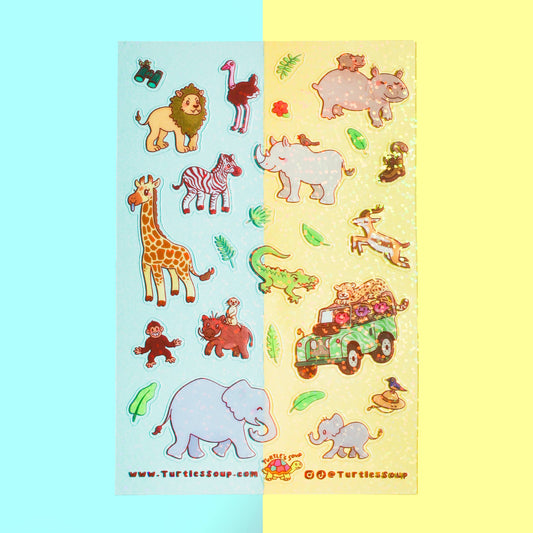 Safari Animals Wildlife Art Stationery Vinyl Sticker Sheet