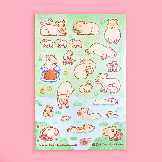 Capy Time Funny Capybara Cute Animal Vinyl Sticker Sheet