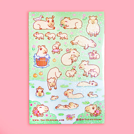 Capy Time Funny Capybara Cute Animal Vinyl Sticker Sheet