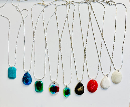 Gem-shaped Resin Pendant Necklaces