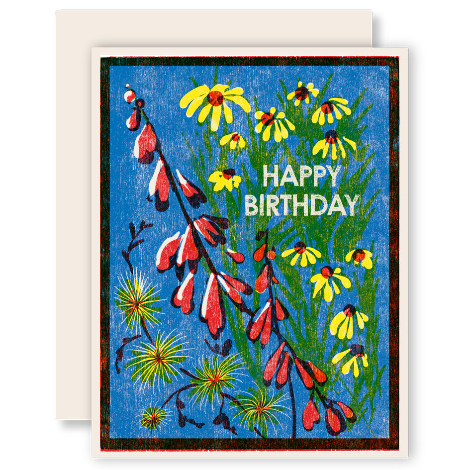 Happy Birthday (Blue Sky Wildflowers) Letterpress Card