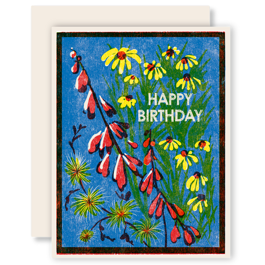 Happy Birthday (Blue Sky Wildflowers) Letterpress Card