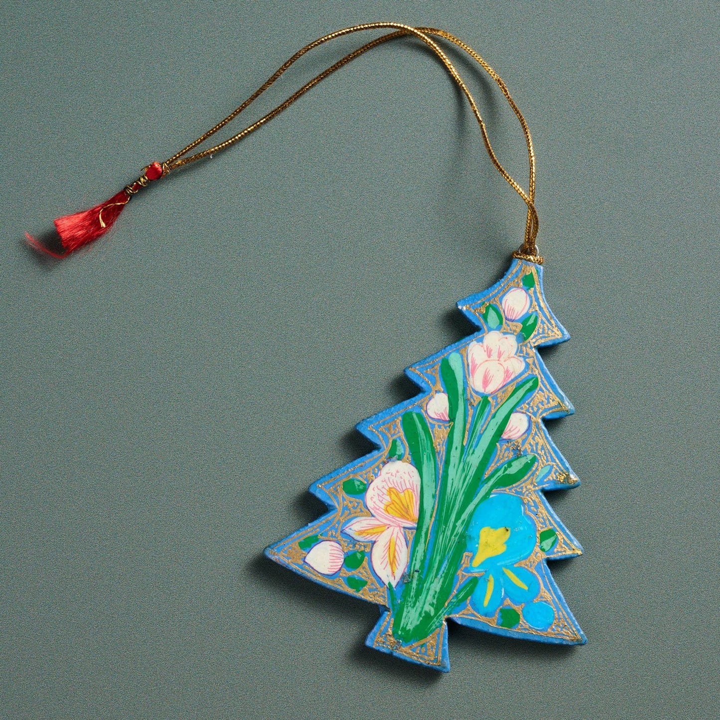 Floral Painted Willow Wood Tree Ornament