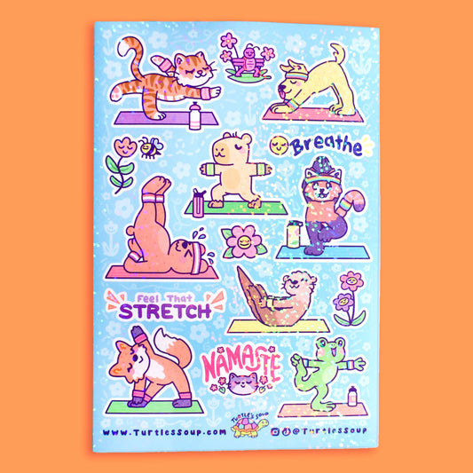 Yoga Animals Cute Fitness Art Planner Vinyl Sticker Sheet