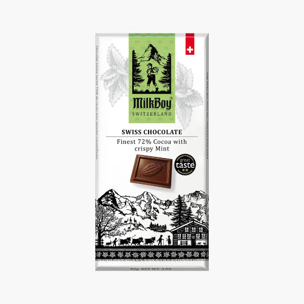 MilkBoy Switzerland Swiss chocolate bar packaging with scenic design