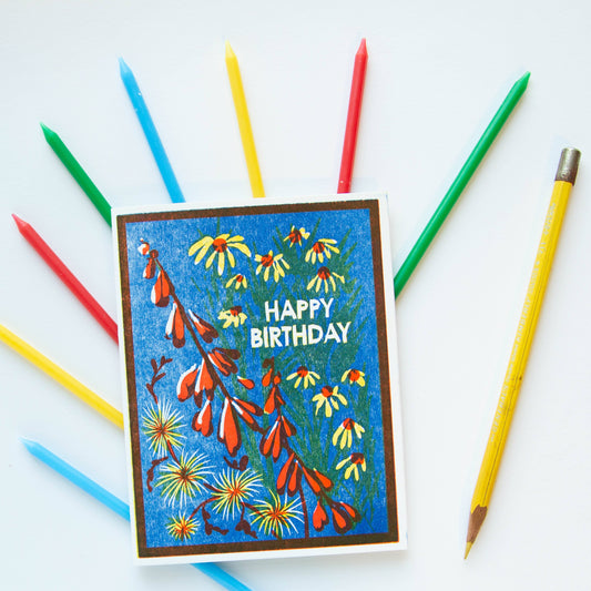 Happy Birthday (Blue Sky Wildflowers) Letterpress Card