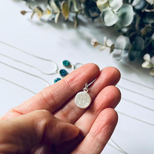 Druzy Quartz Pendant on Silver Necklace