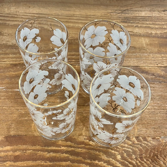 Vintage Glasses (set of 4) - white flowers