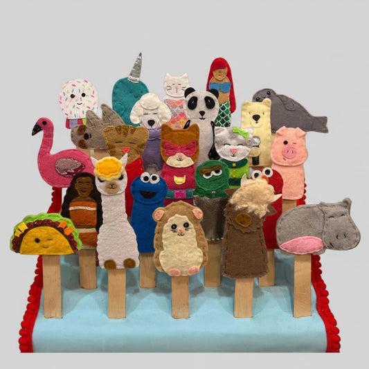 Collection of colorful animal-themed finger puppets