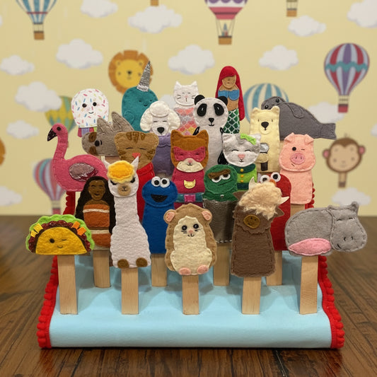 Collection of colorful animal-themed finger puppets