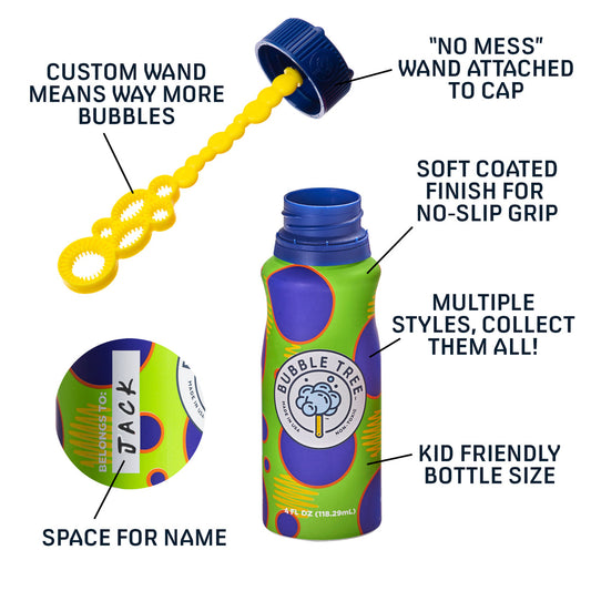 Blowing Bubbles with wand (refillable aluminum bottle)