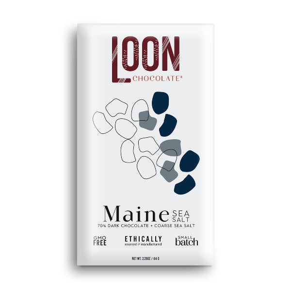 Loon Chocolate Maine Sea Salt chocolate bar packaging on a white background
