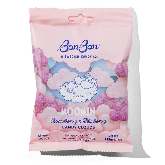 Pink package of BonBon candy with cloud design on a white background