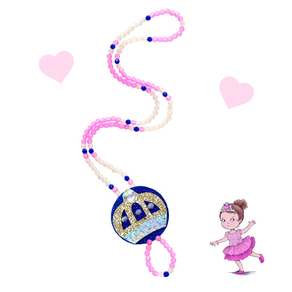 Necklace with decorative pendant and cartoon character on a white background
