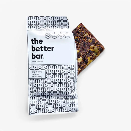 The Better Bar packaging with a granola bar on a white background