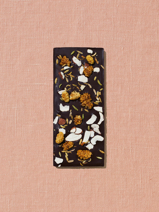 Mulberry Fennel Dark Chocolate (Date-Sweetened)