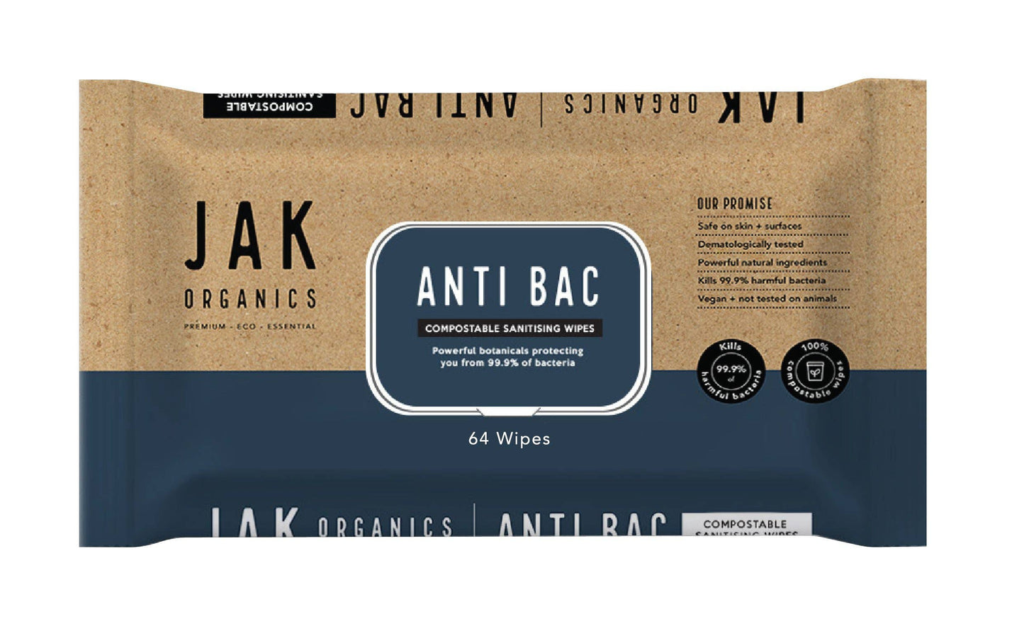 JAK Organics ANTI-BAC Wipes - 64ct